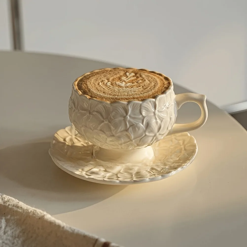 Coffee Tea Flower - Set Cangkir Kopi French Cream Relief,